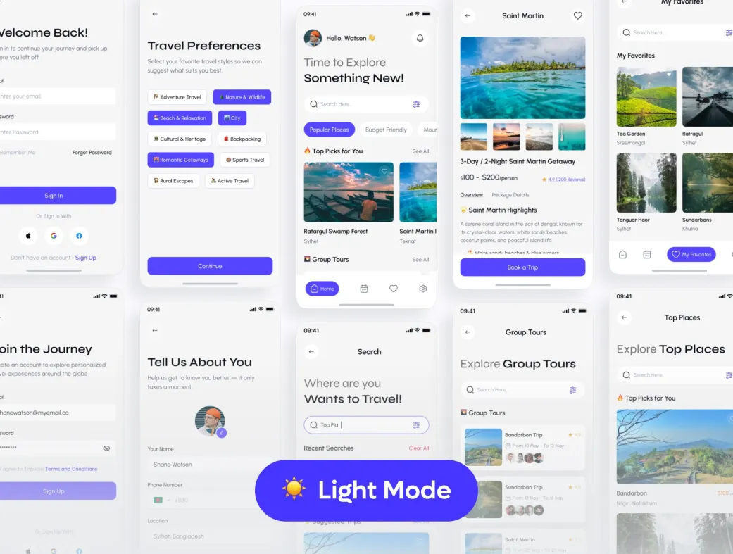 کیت UI اپلیکیشن رزرو سفر | TripWise