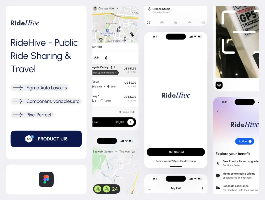 طرح فیگما اپلیکیشن حمل و نقل و سفر رایدهایو | RideHive