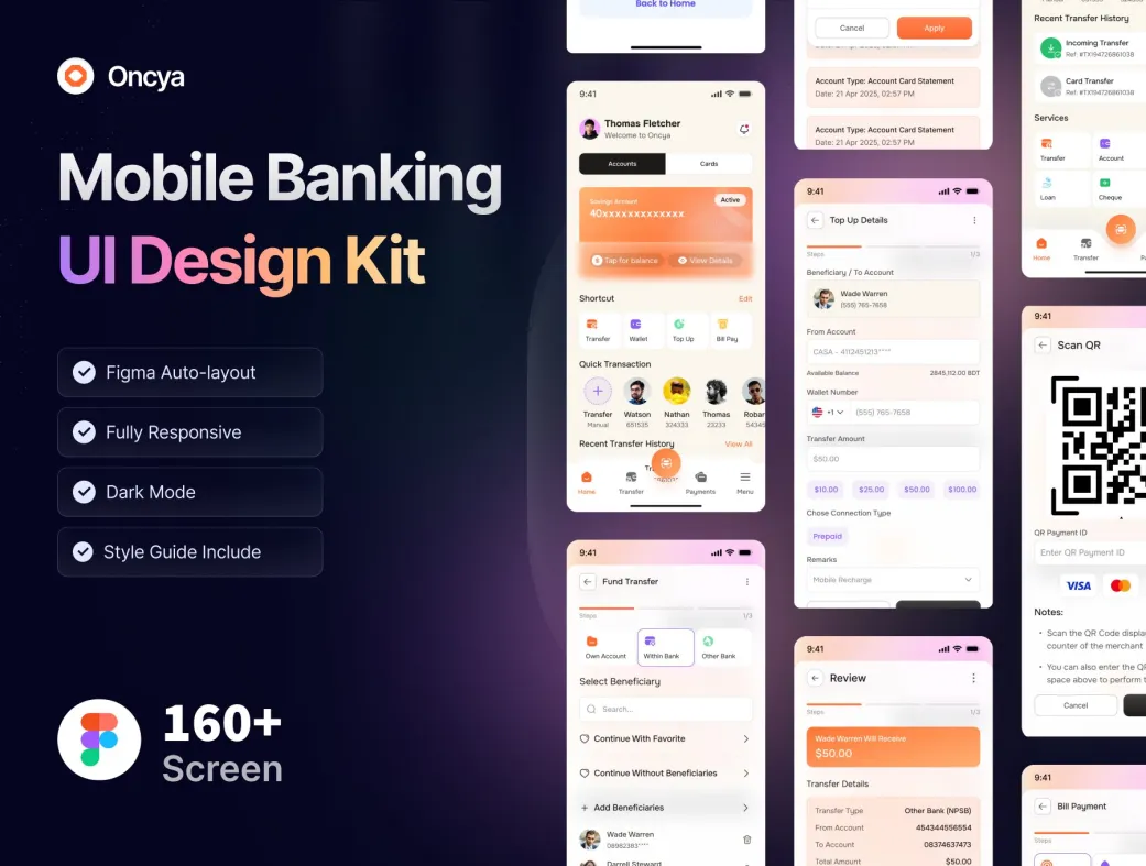 کیت طراحی UI اپلیکیشن بانکی موبایل | Oncya