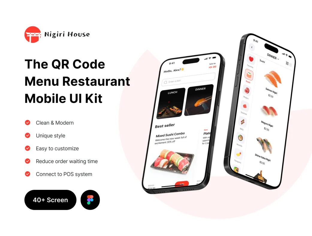 کیت UI موبایل منوی رستوران بارکد QR | Nigiri