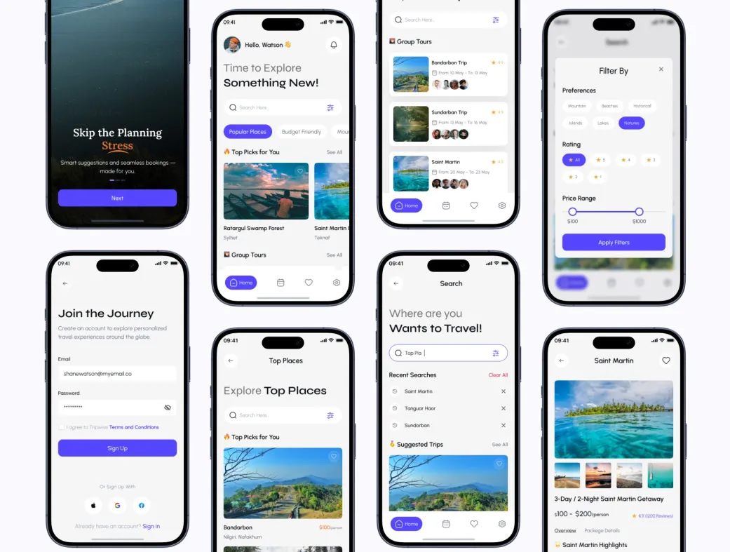 کیت UI اپلیکیشن رزرو سفر | TripWise