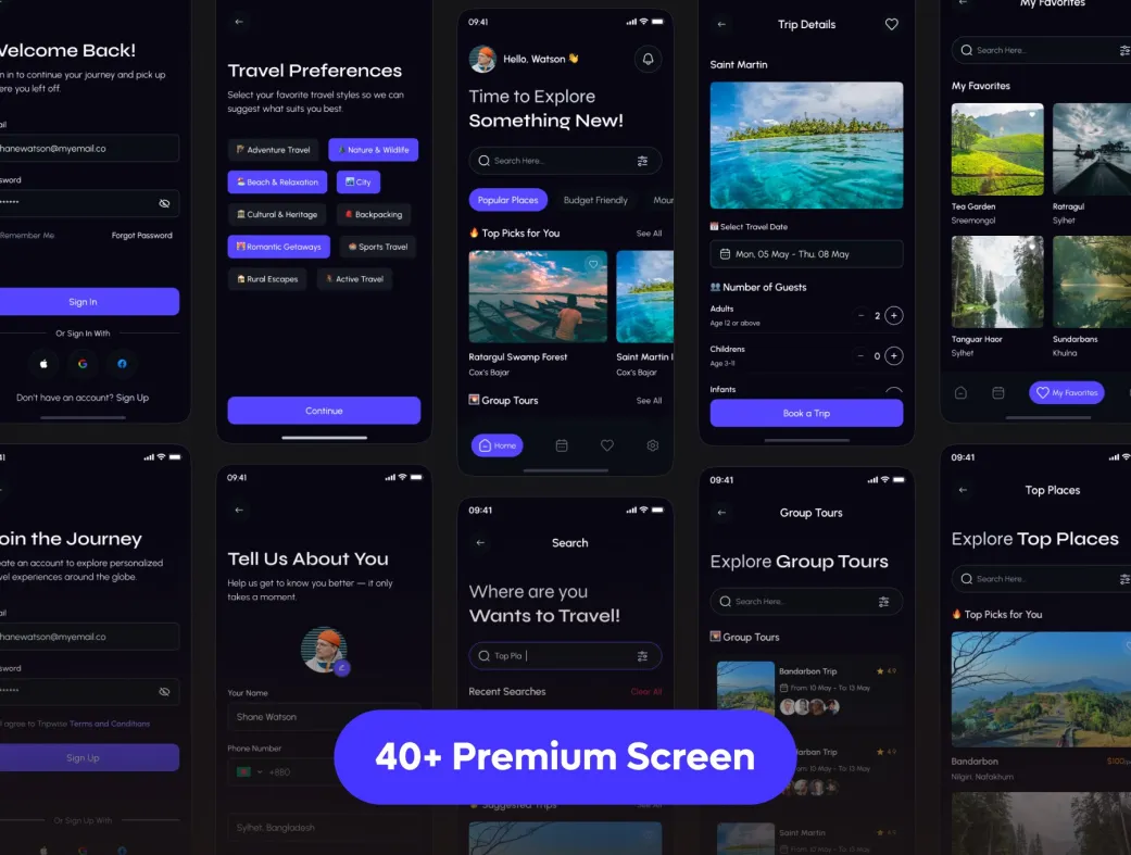 کیت UI اپلیکیشن رزرو سفر | TripWise