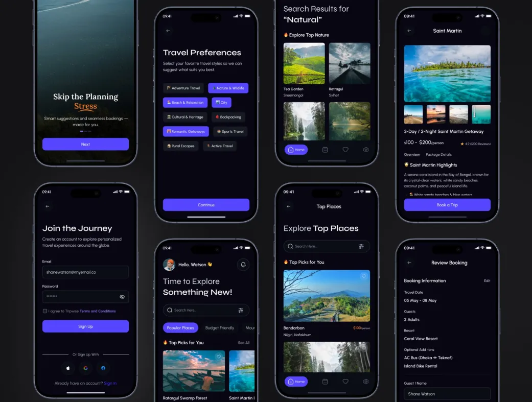 کیت UI اپلیکیشن رزرو سفر | TripWise