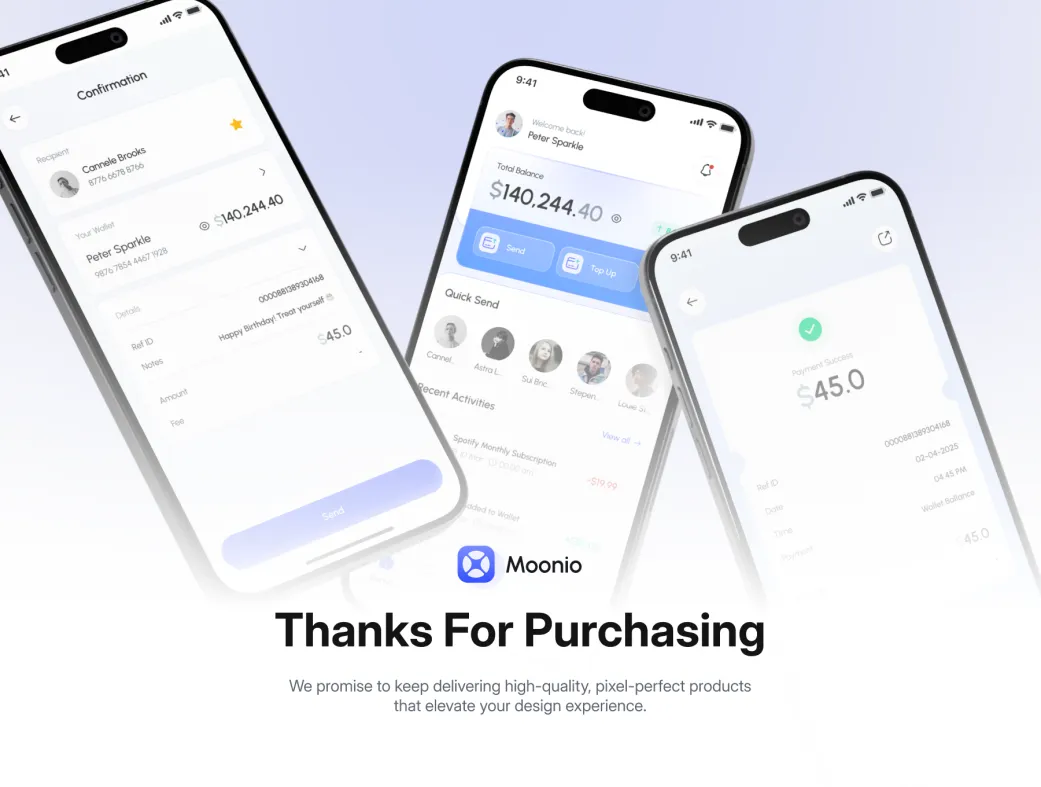 کیت UI اپلیکیشن کیف پول دیجیتال مونیو | Moonio