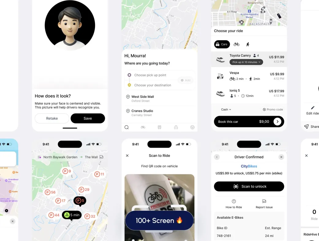 طرح فیگما اپلیکیشن حمل و نقل و سفر رایدهایو | RideHive