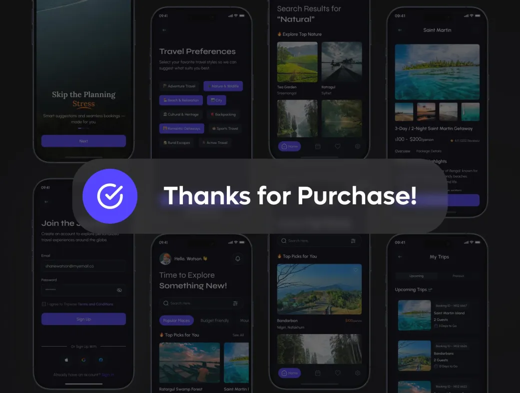 کیت UI اپلیکیشن رزرو سفر | TripWise