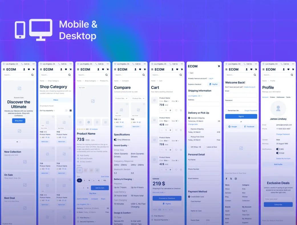 کیت UI وایرفریم فروشگاهی | ECOM