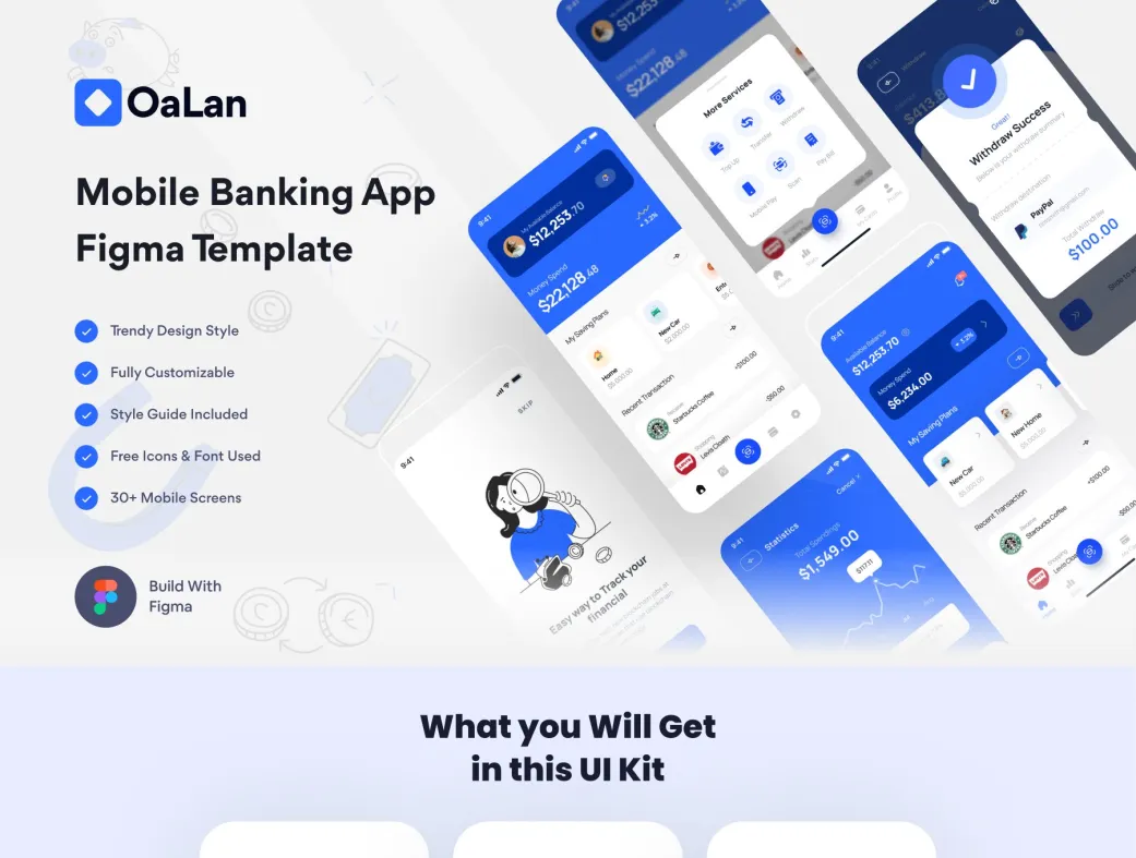 قالب UI اپلیکیشن بانکی موبایل Oalan