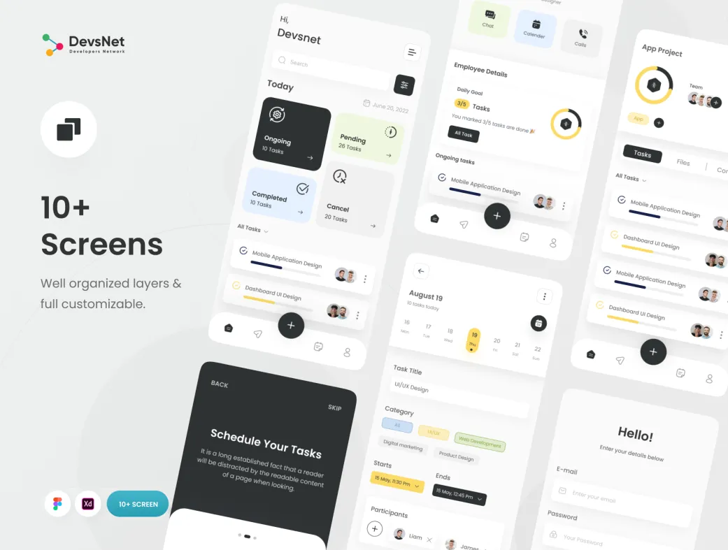 کیت رابط کاربری موبایل اپ مدیریت وظایف iOS