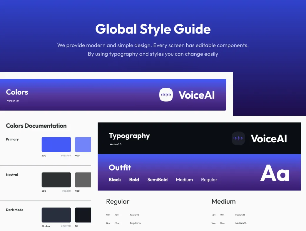 کیت UI اپ موبایل ژنراتور صدای AI VoiceQu