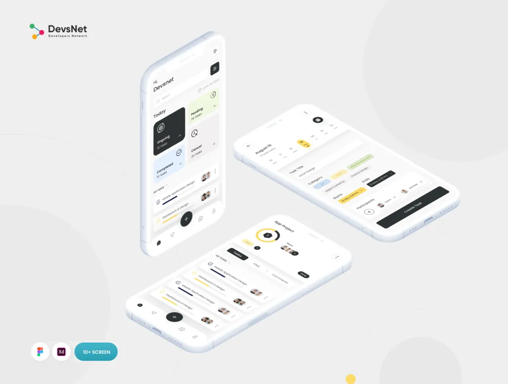 کیت رابط کاربری موبایل اپ مدیریت وظایف iOS