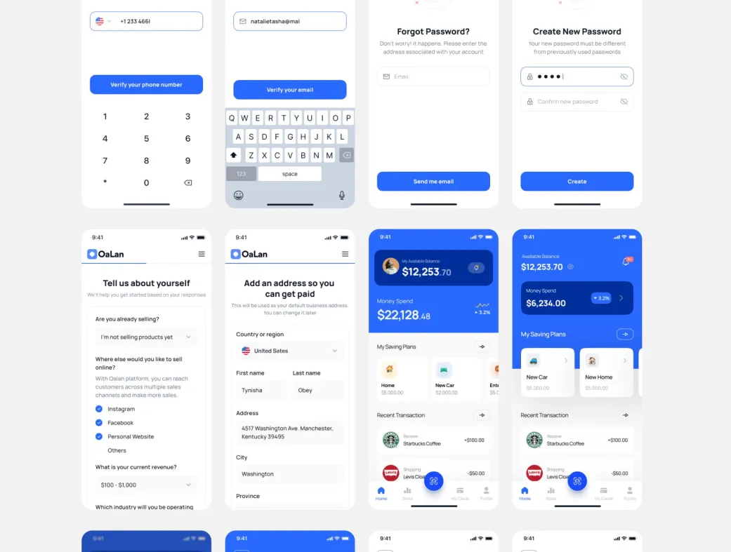 قالب UI اپلیکیشن بانکی موبایل Oalan