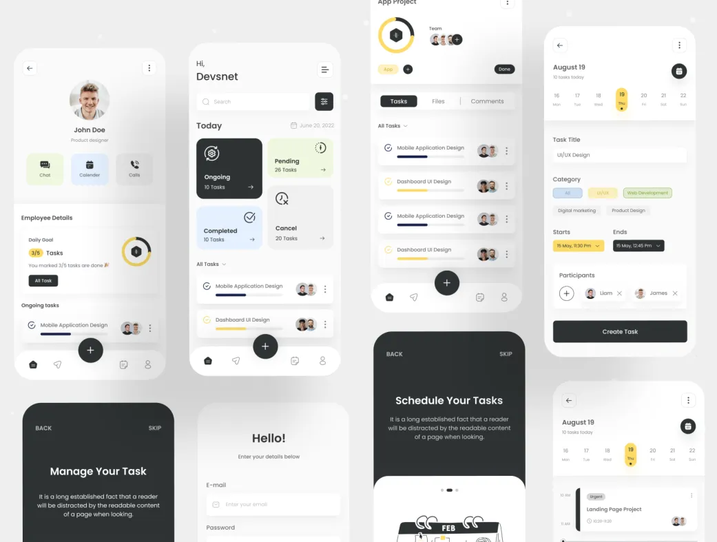 کیت رابط کاربری موبایل اپ مدیریت وظایف iOS