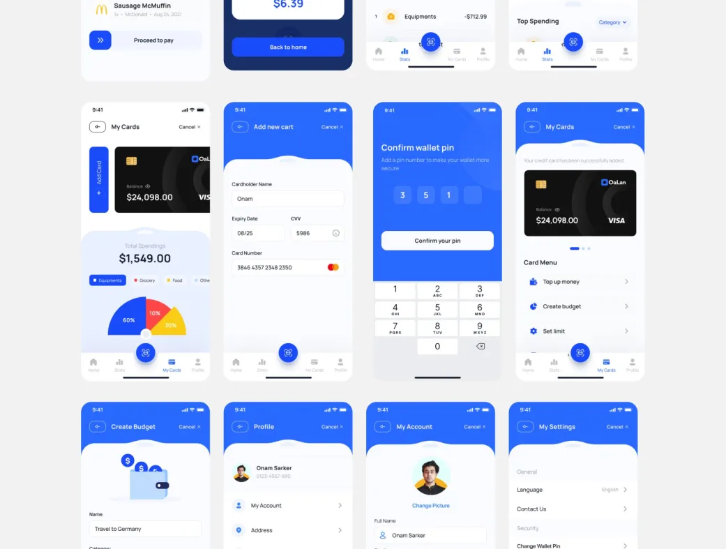 قالب UI اپلیکیشن بانکی موبایل Oalan