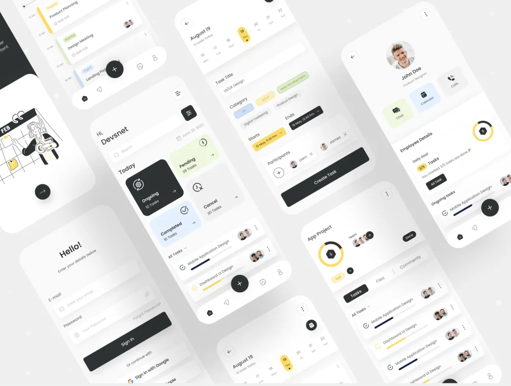 کیت رابط کاربری موبایل اپ مدیریت وظایف iOS