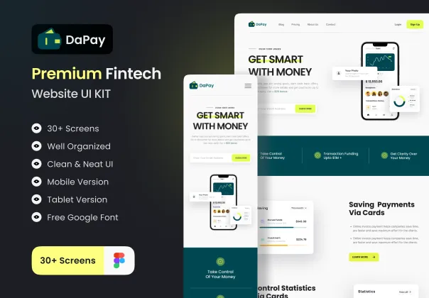 کیت رابط کاربری صفحه فرود فین‌تک داپی | DaPay Fintech Landing Page UI KIT