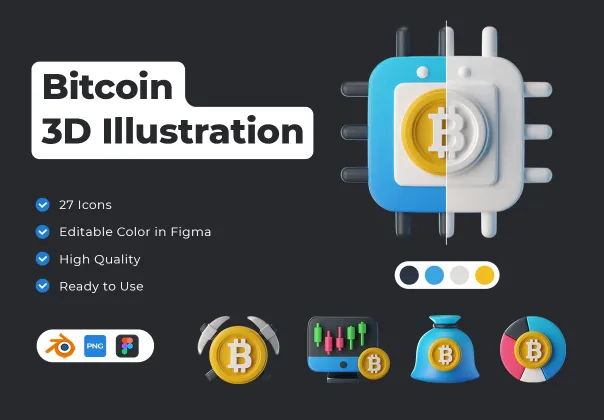 آیکون های سه بعدی بیت کوین | Bitcoin 3D Icons