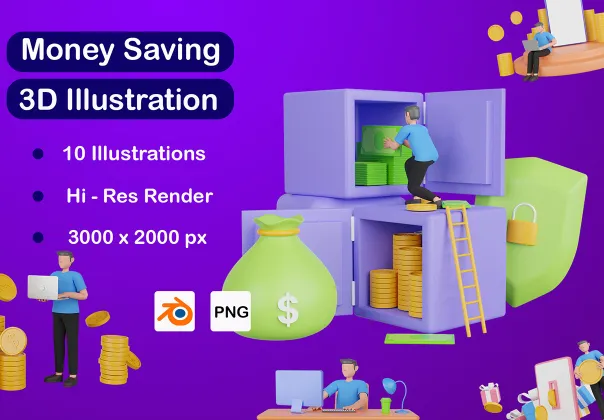 تصاویر سه بعدی صرفه جویی پول | Money Saving 3D Illustration