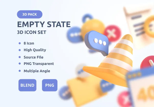 مجموعه آیکون های سه بعدی وضعیت خالی | Empty State 3D Icon Set