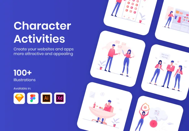 تصاویر وکتور فعالیت‌ با بیش از ۱۰۰ شخصیت | 100+ Character Activities Illustrations