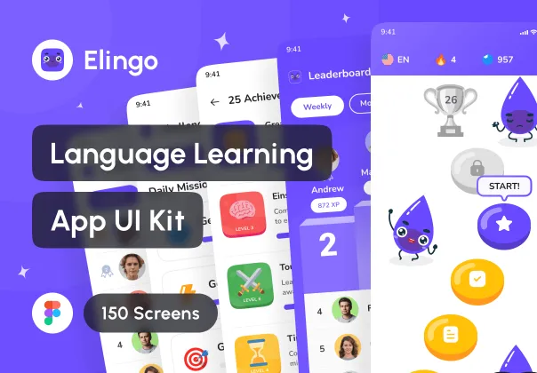 طرح رابط کاربری برنامه آموزش زبان الینگو | Elingo UI Kit