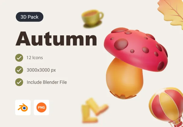 پکیج آیکون های پاییزی سه بعدی | Autumn 3D Icon Pack