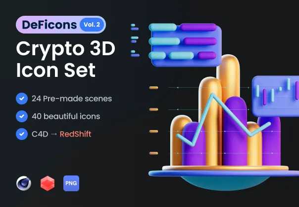 مجموعه آیکون های سه بعدی کریپتو دفایکون | DeFicons Crypto 3D Icon
