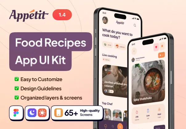 طرح Ui Kit اپلیکیشن دستورات غذا اپتیت | Apptit