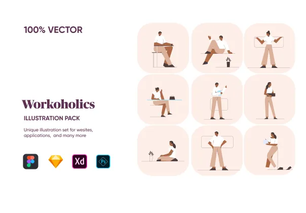 کیت ایلوستریشن کارمندان پرکار | Workaholics UI Illustration KIT