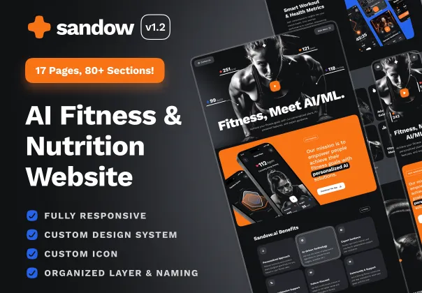 قالب فیگما سایت تناسب اندام و تغذیه هوش مصنوعی سندو | Sandow