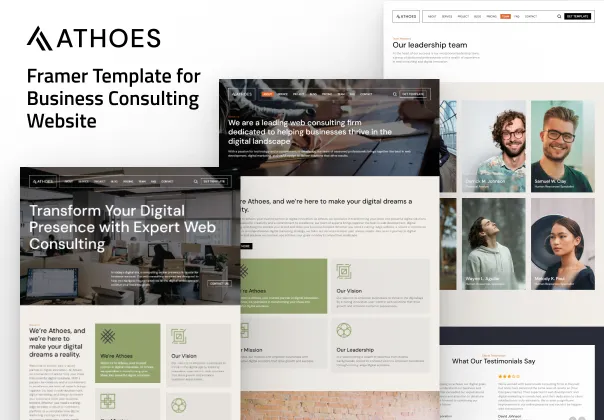 قالب Framer برای وبسایت مشاوره کسب و کار Athoes