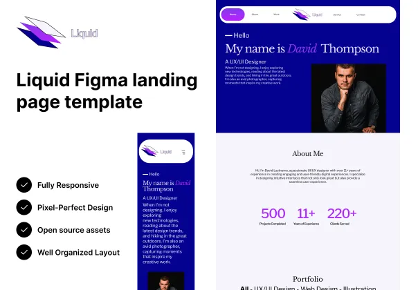 الگوی وب Liquid | طراحی ریسپانسیو و شیک برای Figma