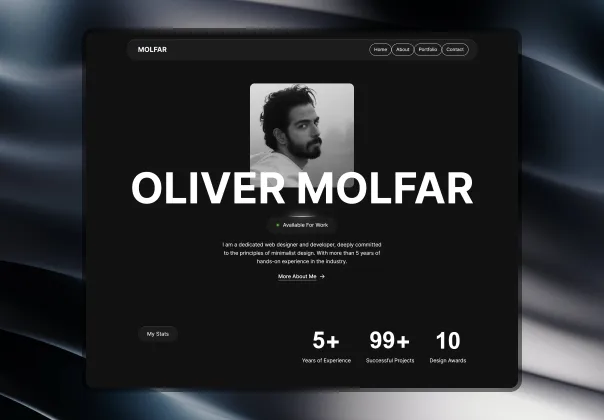 قالب تیره Molfar برای نمایش نمونه‌کارهای خلاقانه شما در یک روش مدرن و ارگانت طراحی شده است | Framer