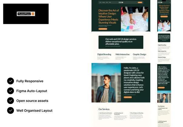 الگوی صفحه فیوژن فلو | قالب رایگان لندینگ پیج فیگما