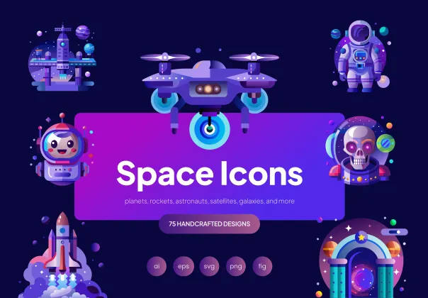 مجموعه آیکون‌های برداری فضایی | آیکون‌های جسور فضایی