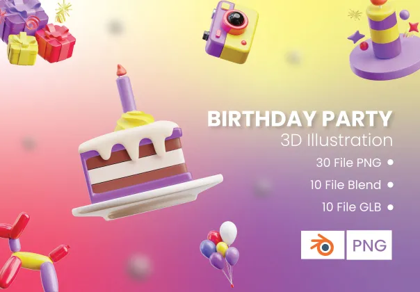 تصویرسازی سه‌بعدی جشن تولد | بلندر
