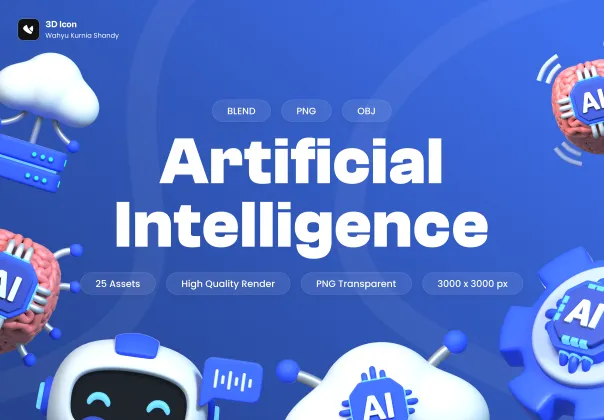 آیکون هوش مصنوعی سه‌بعدی | بسته شامل 25 آیکون با کیفیت بالا و رزولوشن بالا | blender,freebie