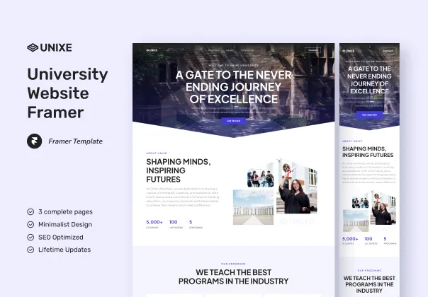 الگوی Framer وب‌سایت دانشگاهی Unixe
