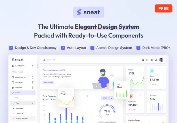 کیت UI رایگان داشبورد Sneat Figma