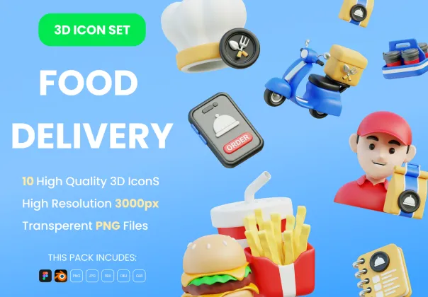 مجموعه آیکون و ایلوستریشن 3D رایگان برای تحویل غذا