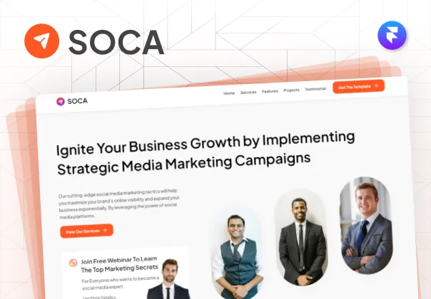 قالب SOCA وکالب Social Media Marketing Agency Framer | SOCA