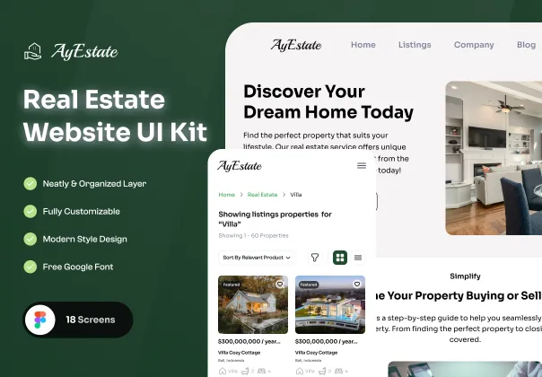 کیت UI رایگان وب‌سایت املاک AY - AyEstate