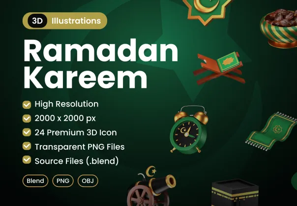 پک آیکون 3D رمضان کریم 🌙 | رمضان کریم 3D ایکون پک