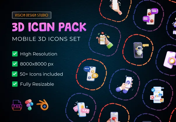 ست آیکون‌های سه‌بعدی موبایل PNG