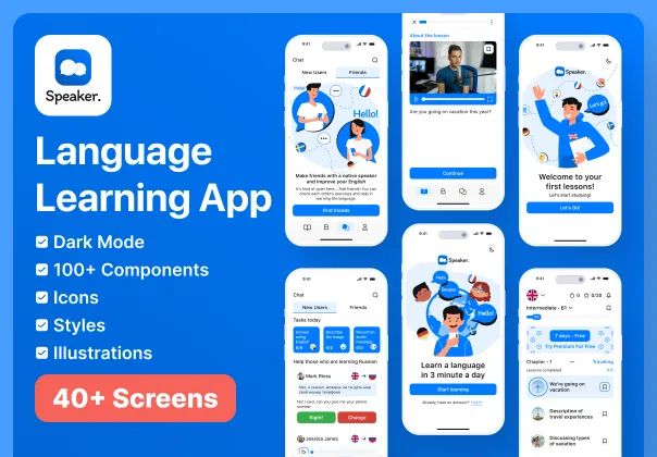 اپلیکیشن یادگیری زبان اسپیکر | کیت UI موبایل