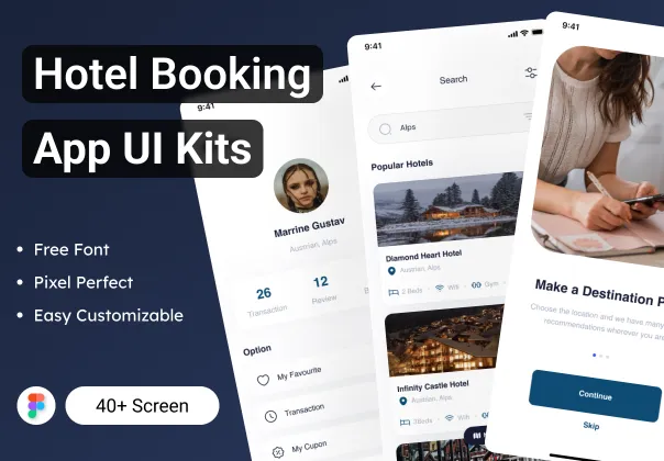 کیت رابط کاربری رایگان برنامه رزرو هتل | Hotel Booking App UI Kit