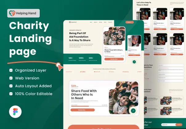 صفحه فرود خیریه رایگان HelpingHand