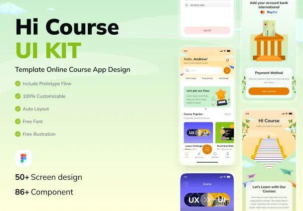 کیت رابط کاربری رایگان اپلیکیشن آنلاین دوره ها | Hi Course