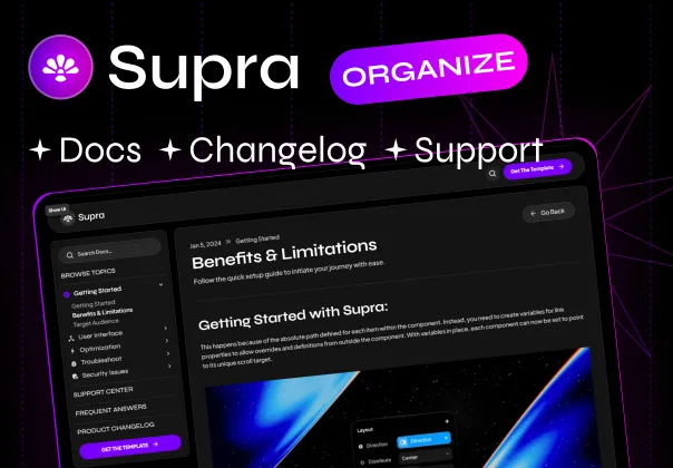 قالب چندمنظوره مستندسازی Supra برای Framer