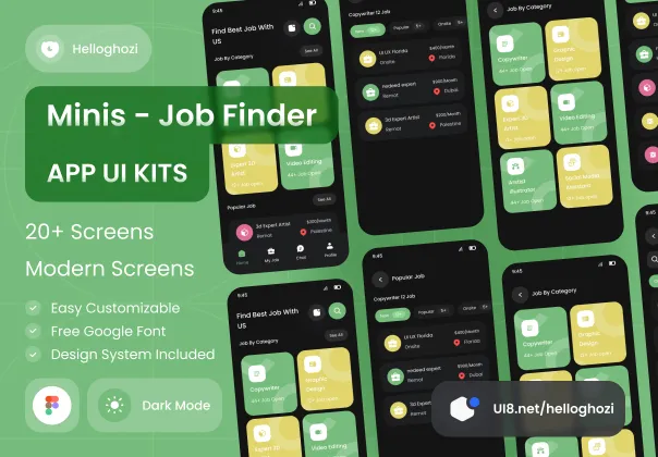 کیت UI رایگان اپلیکیشن جستجوی شغل مینیس | Minis